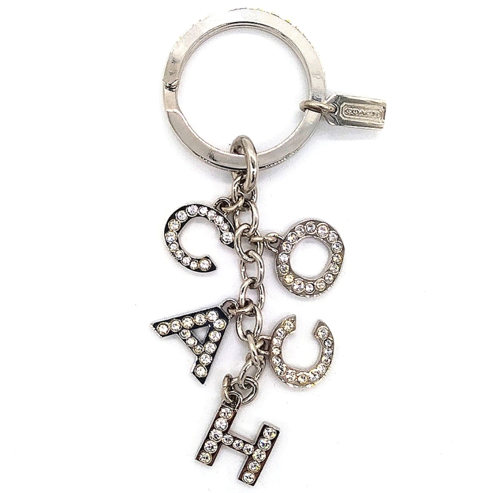 Vintage COACH Swarovski Crystals Silver Purse Charm Multi Keychain Fob
